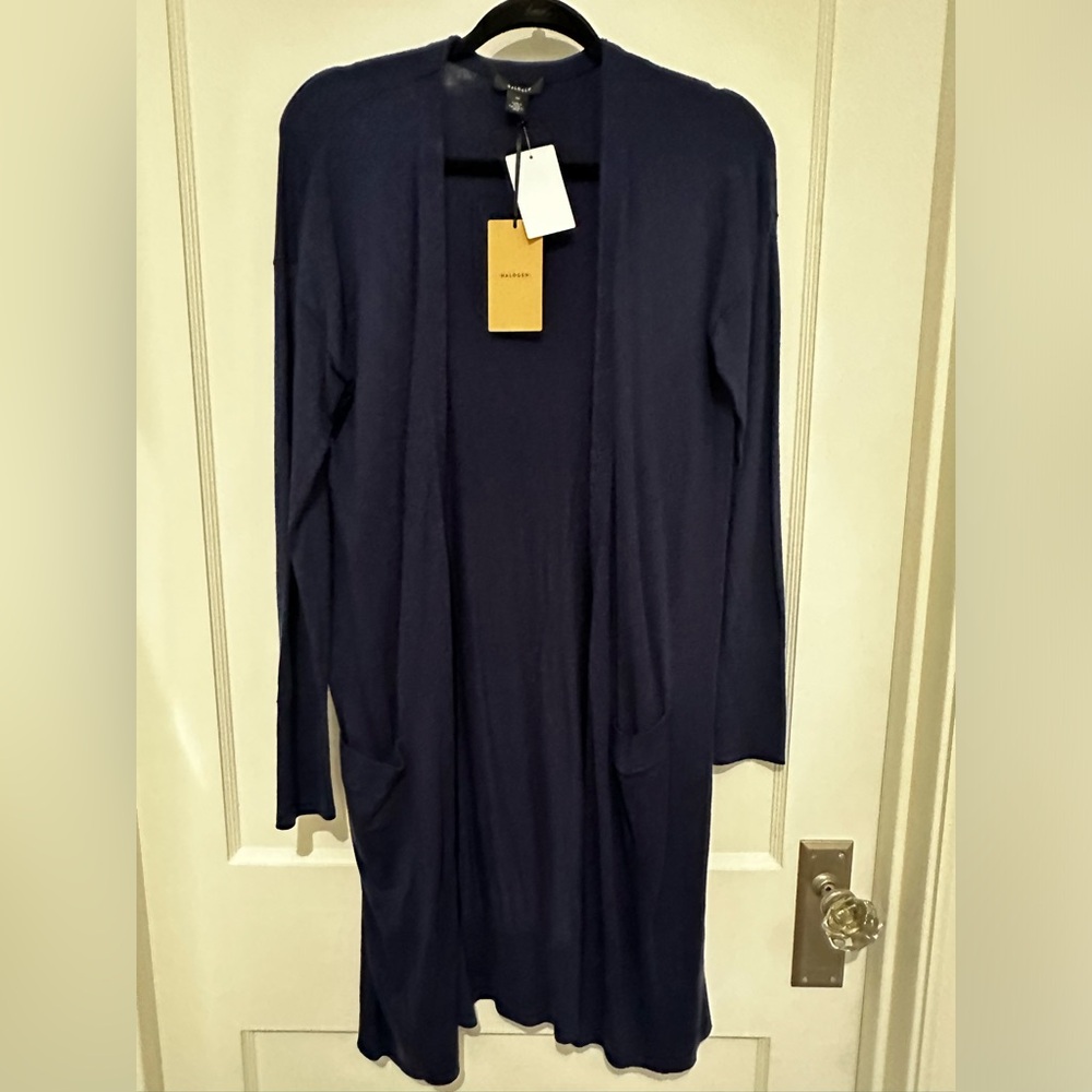 Halogen medium long open cardigan w pockets NWT